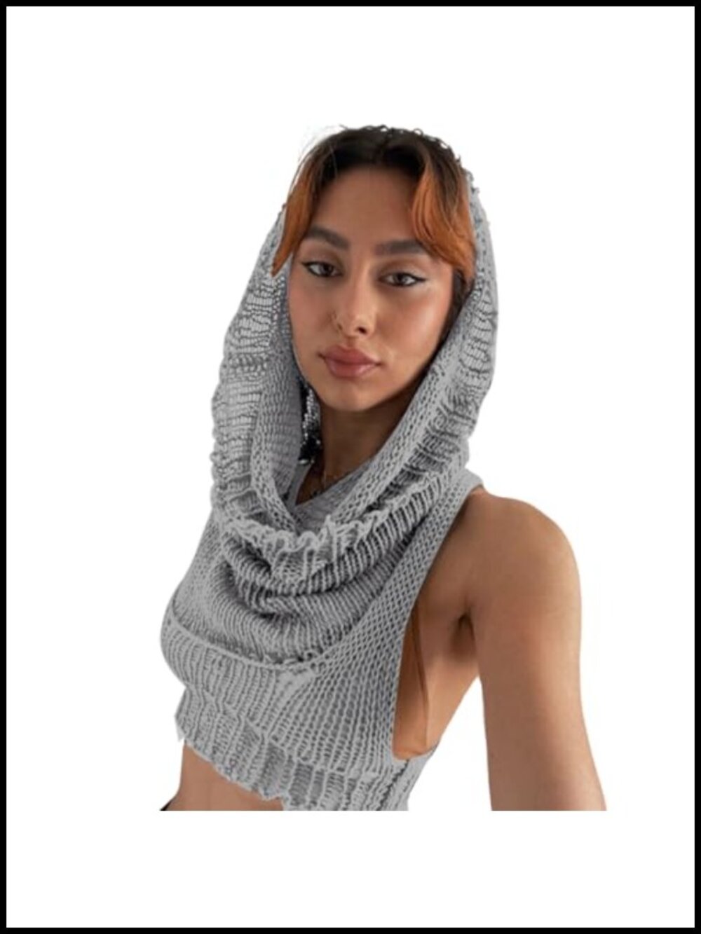 Sleeveless Hooded Knitted Sweater Vest Crop Top Streetwear Rave Outfit